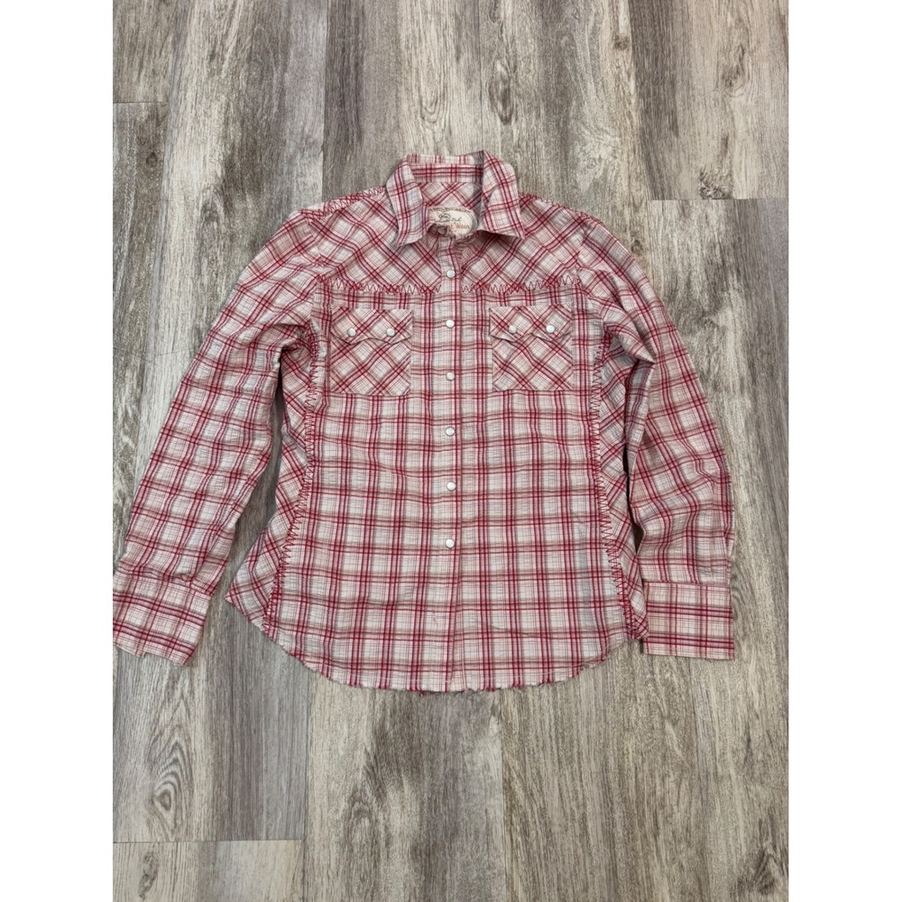 Cabi Wild West Wear Red Plaid Pearl Snap Western Shirt Contrast Stitching Medium